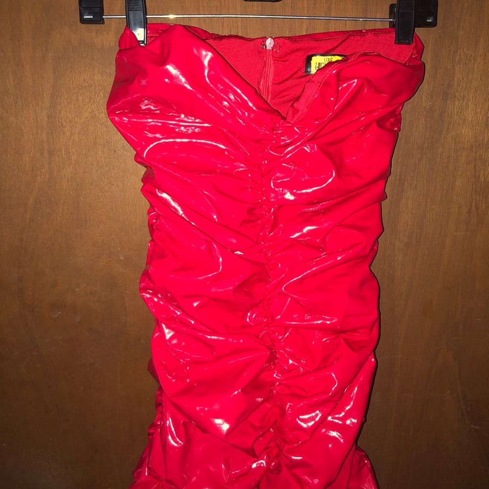 Small red  vinyl Dress with detached lantern sleeves